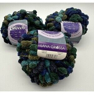 3 Skeins Lana Grossa Gnocchi Yarn 50g Green Blue Pom Pom New Vintage